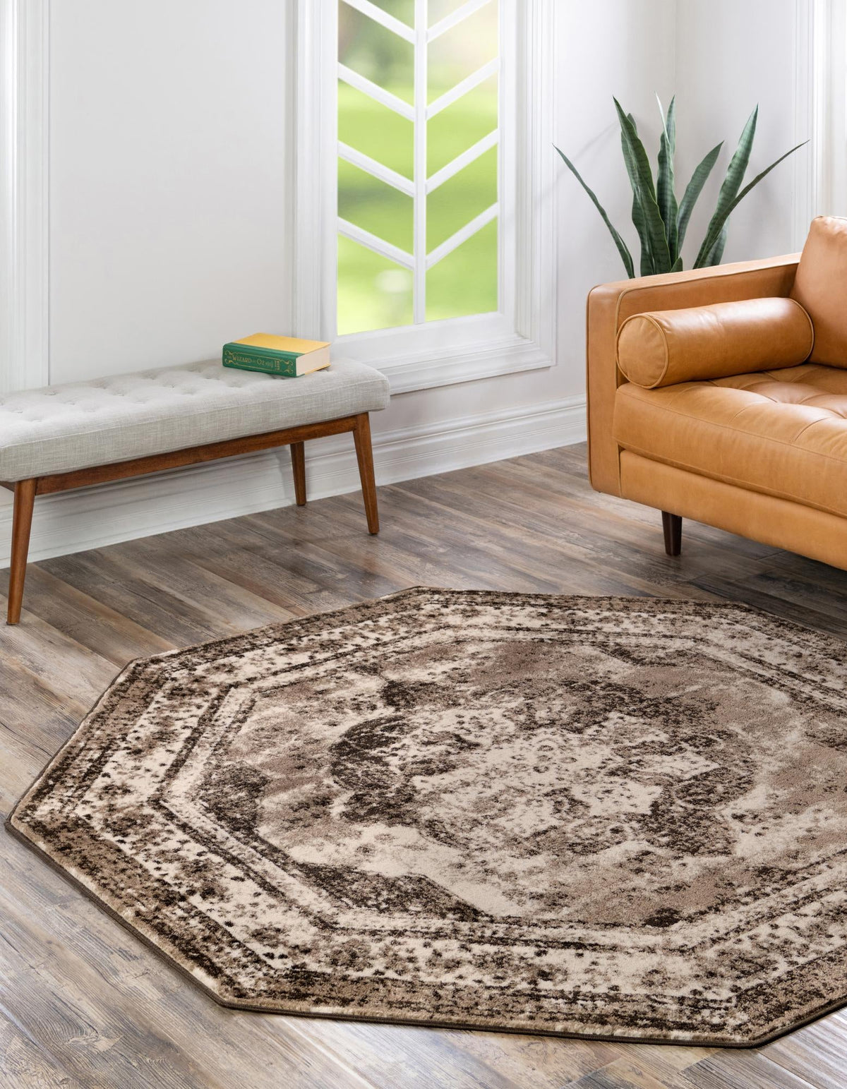 Sofia Salle Garnier Light Brown & Ivory Area Rug | Same-design and same-color lifestyle photo (shape may differ) 
