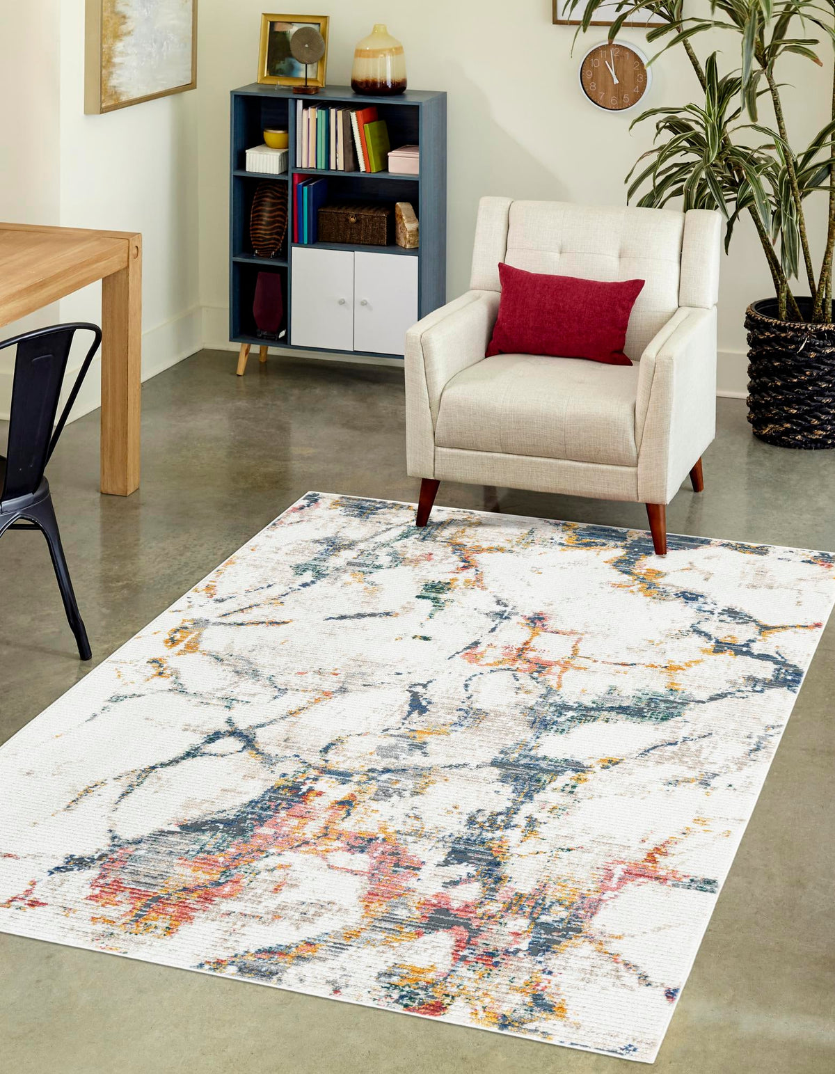 Gemstone Abstract White Navy & Beige Area Rug | Rectangle in room