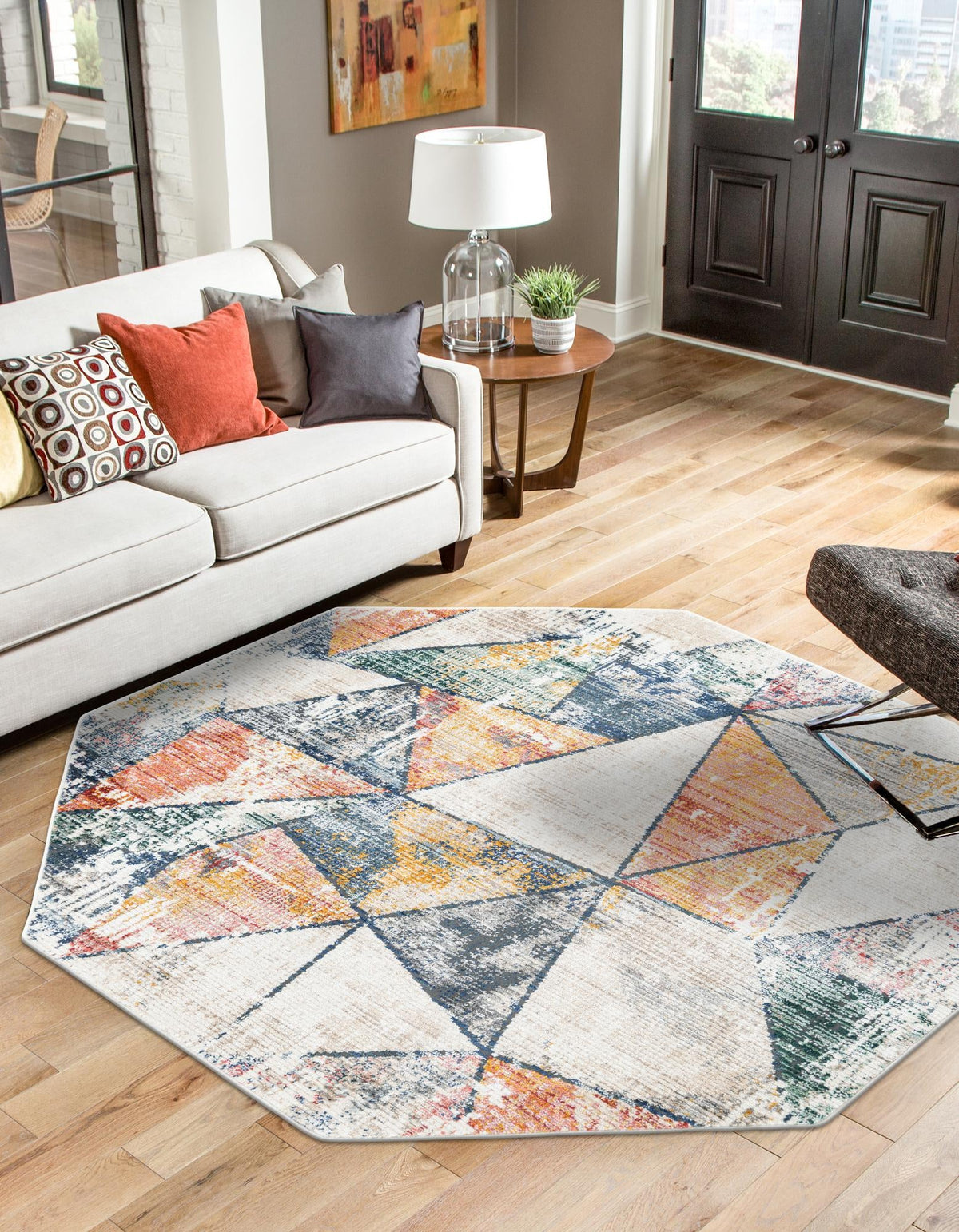 Gemstone Kaleidoscop Multi & Beige Area Rug | Original same-design same-color lifestyle, different shape permitted