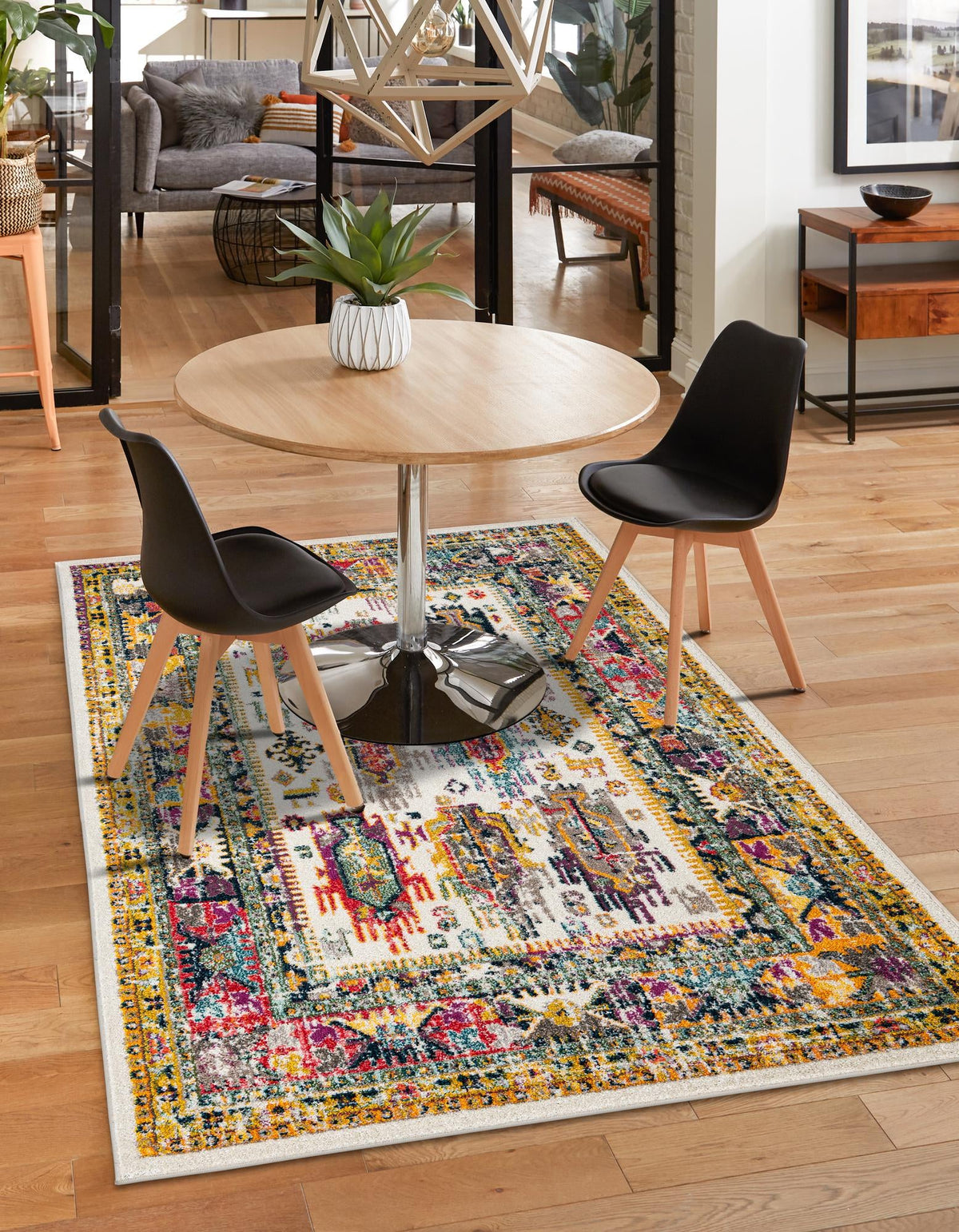 Penrose Anna Ivory & Blue Area Rug | Rectangle in room