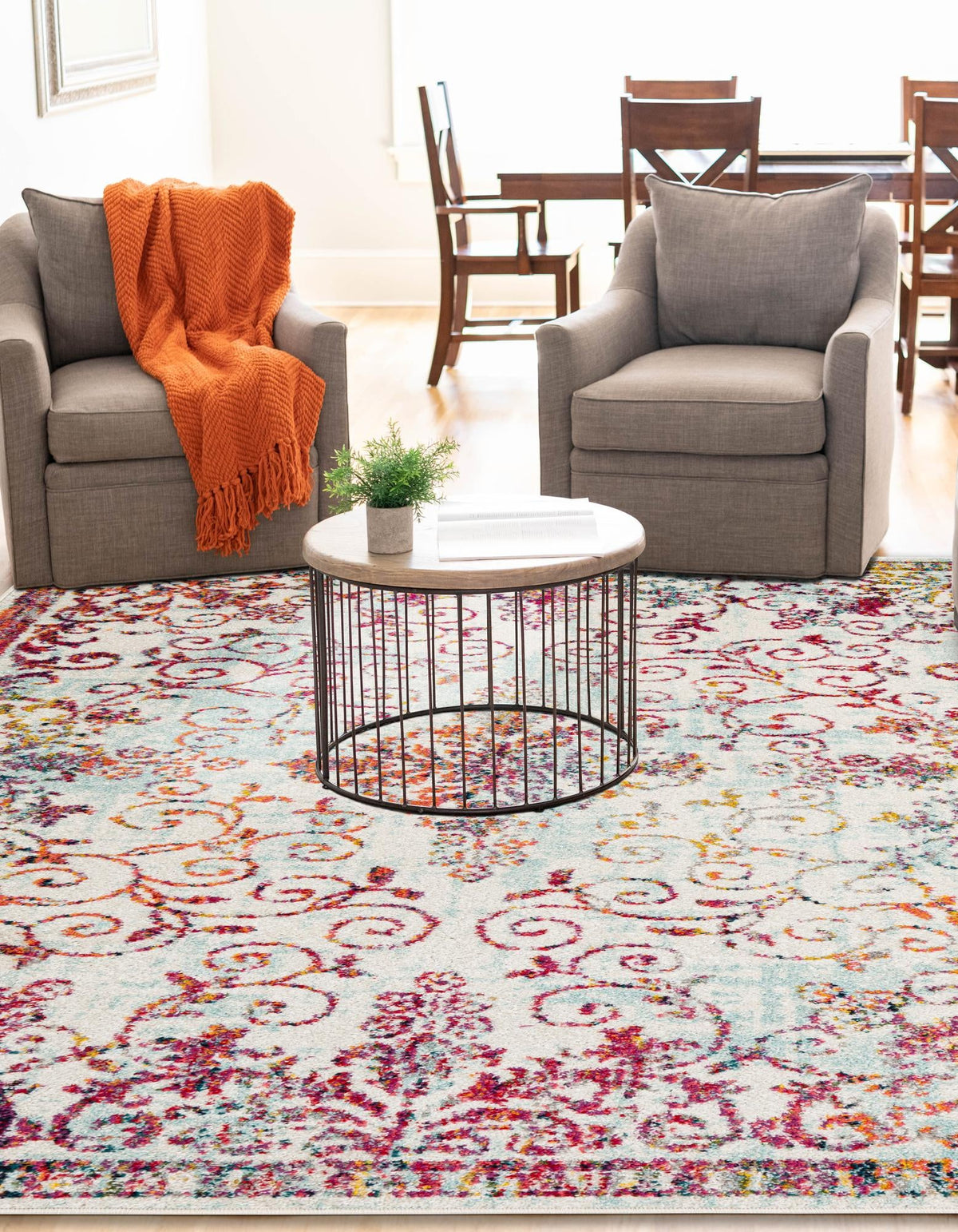 Penrose Kate Ivory & Yellow Area Rug: Same design/color lifestyle; shape may differ