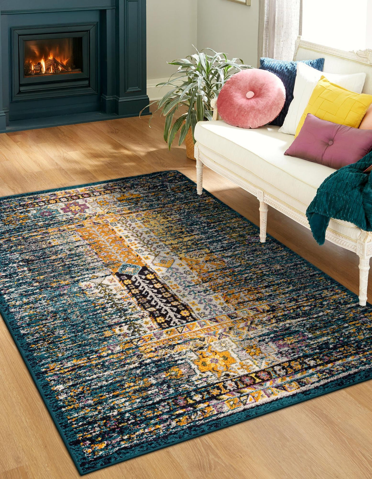 Penrose Kristen Teal & Beige Area Rug lifestyle Rectangle