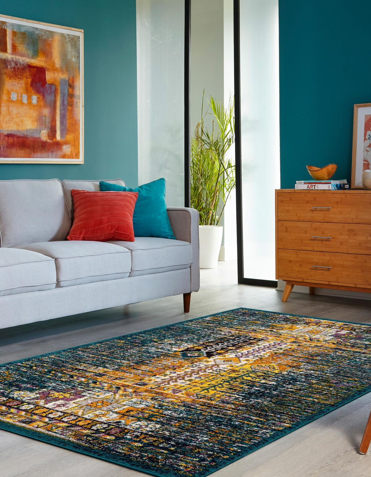 Penrose Kristen Teal & Beige Area Rug | Unique Loom high-resolution supplier additional photo 3210612_image_1014.jpg