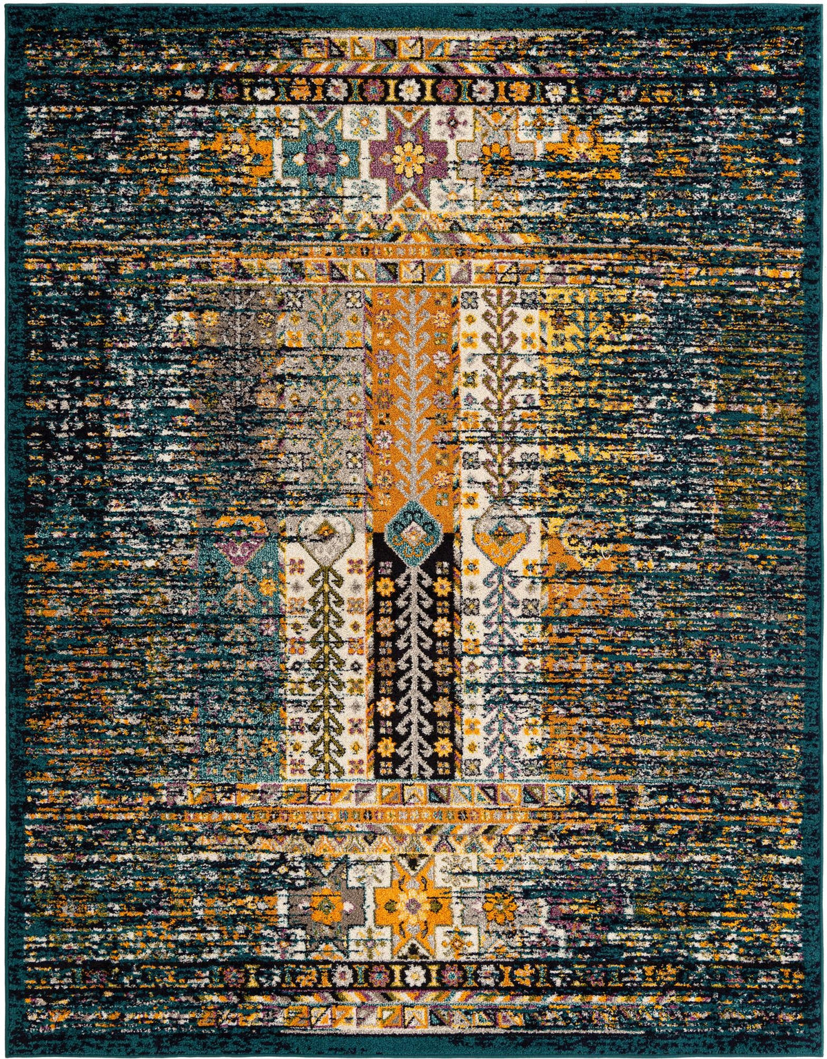 Penrose Kristen Teal & Beige Area Rug overhead Rectangle 7' 10" x 10'