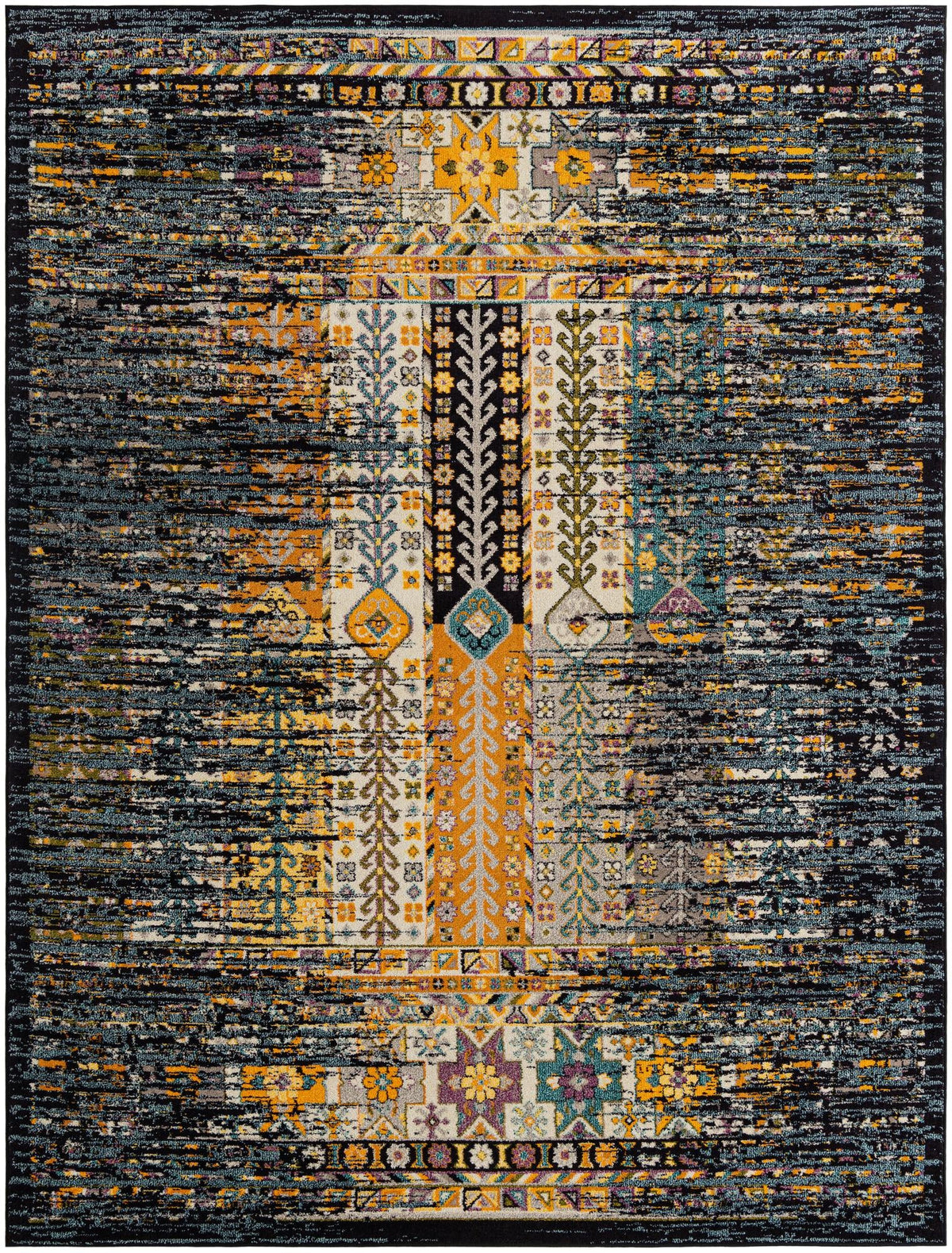 Penrose Kristen Navy Blue & Brown Area Rug overhead Rectangle 9' x 12'