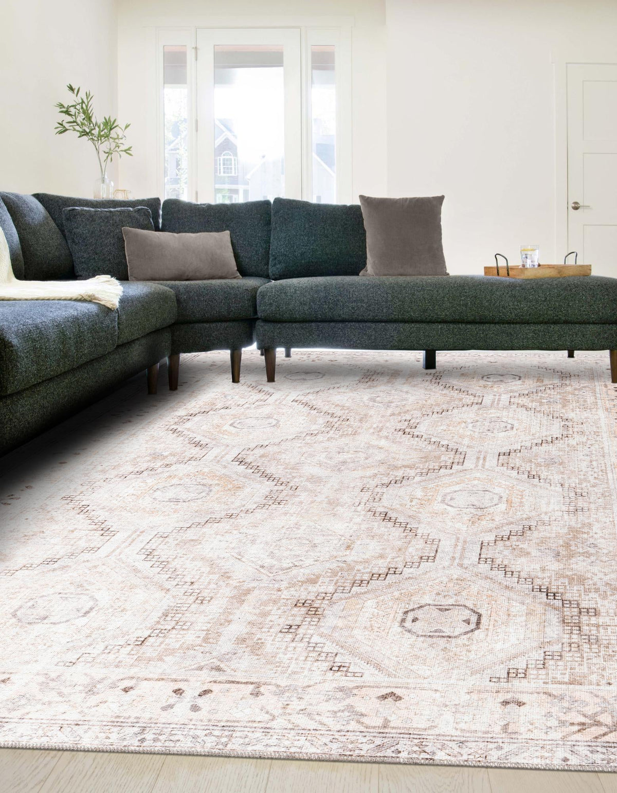 Yara Karan Ivory and Beige/Brown | Matching Rectangle lifestyle