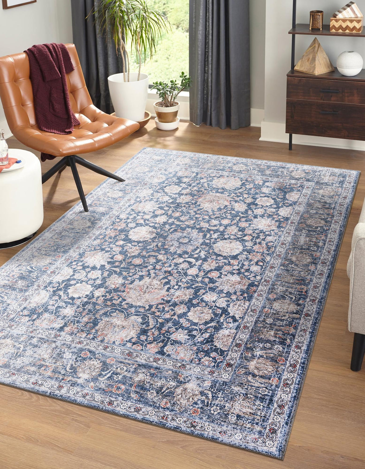 Yara Samarth Royal Navy Blue & Gray Area Rug lifestyle Rectangle