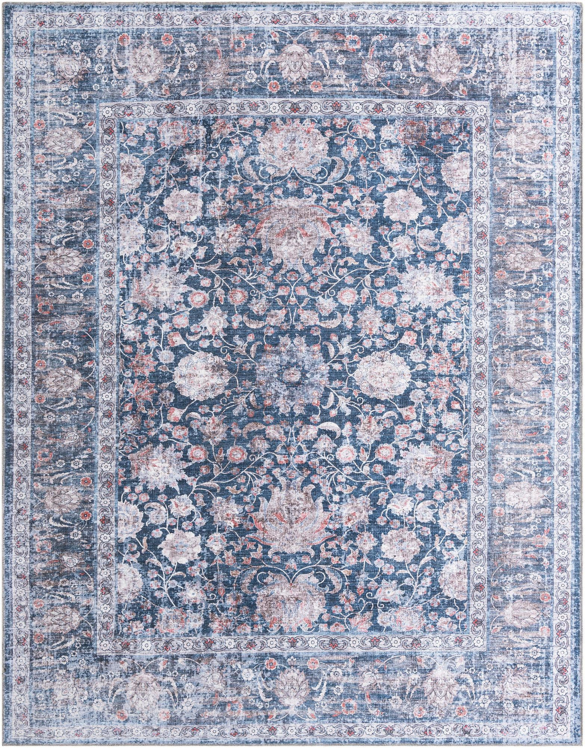 Yara Samarth Royal Navy Blue & Gray Area Rug overhead Rectangle 7' 10" x 10'