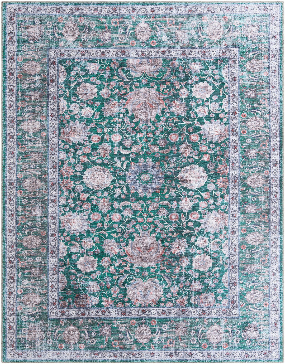 Yara Samarth Emerald Green & Beige Area Rug overhead Rectangle 7' 10" x 10'