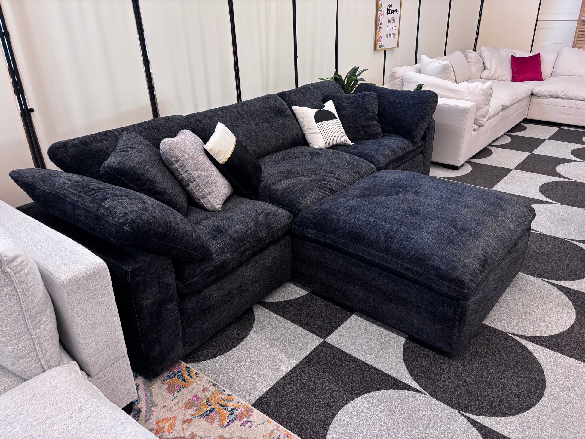 Obsidian Charcoal Cloud 9 Modular Sofa + Ottoman - Reclaimed Elegance