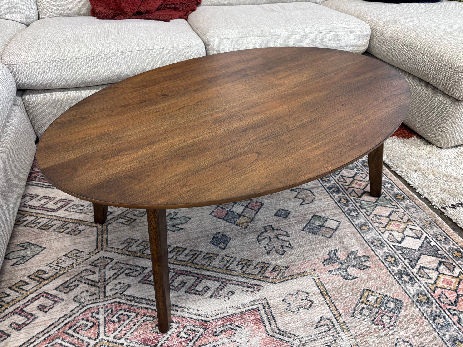 Walnut Theo MCM Round Coffee & End Table Set - Reclaimed Elegance