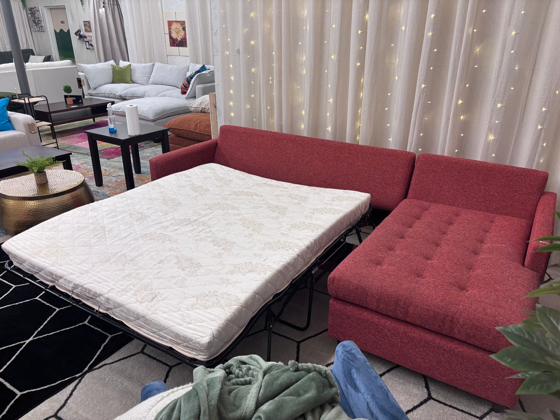 Coral Tweed Joybird Eliot Sleeper Right-Facing Chaise Sectional - Reclaimed Elegance