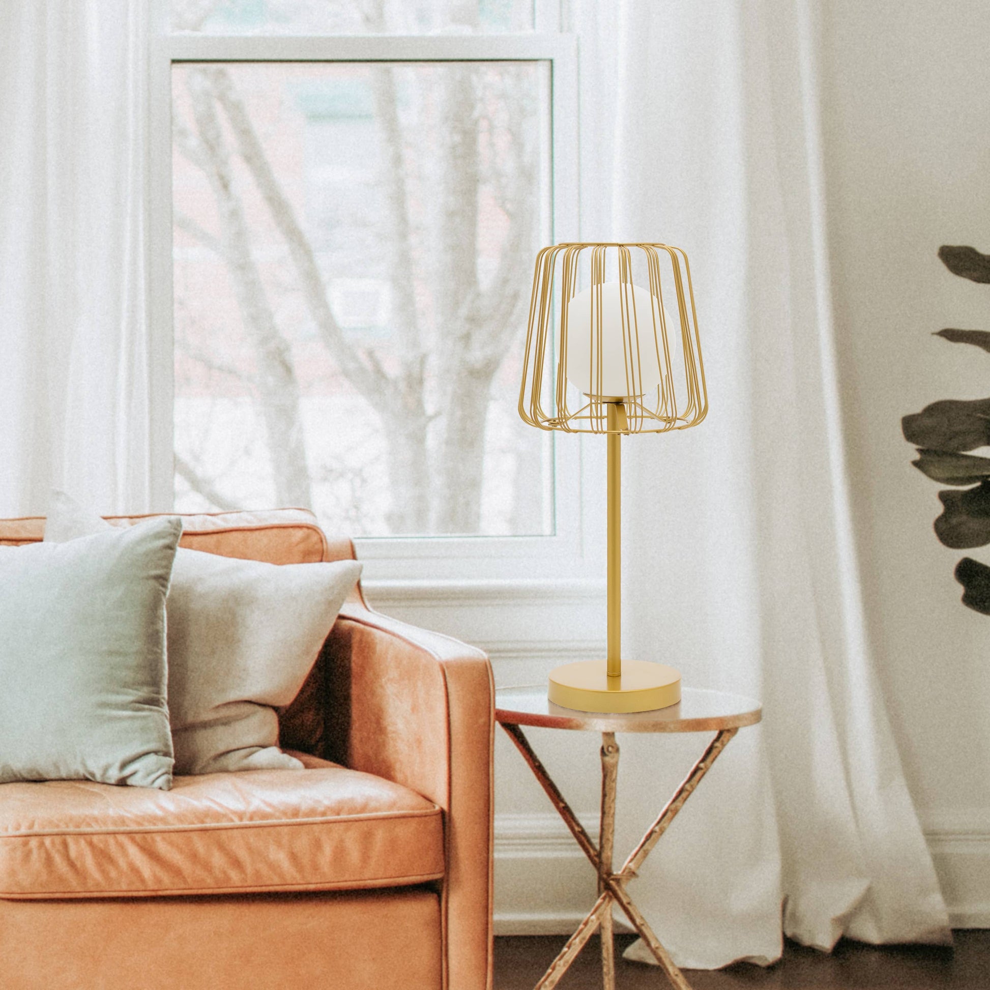 Gold Lucai Caged Globe Shade Table Lamp - Reclaimed Elegance