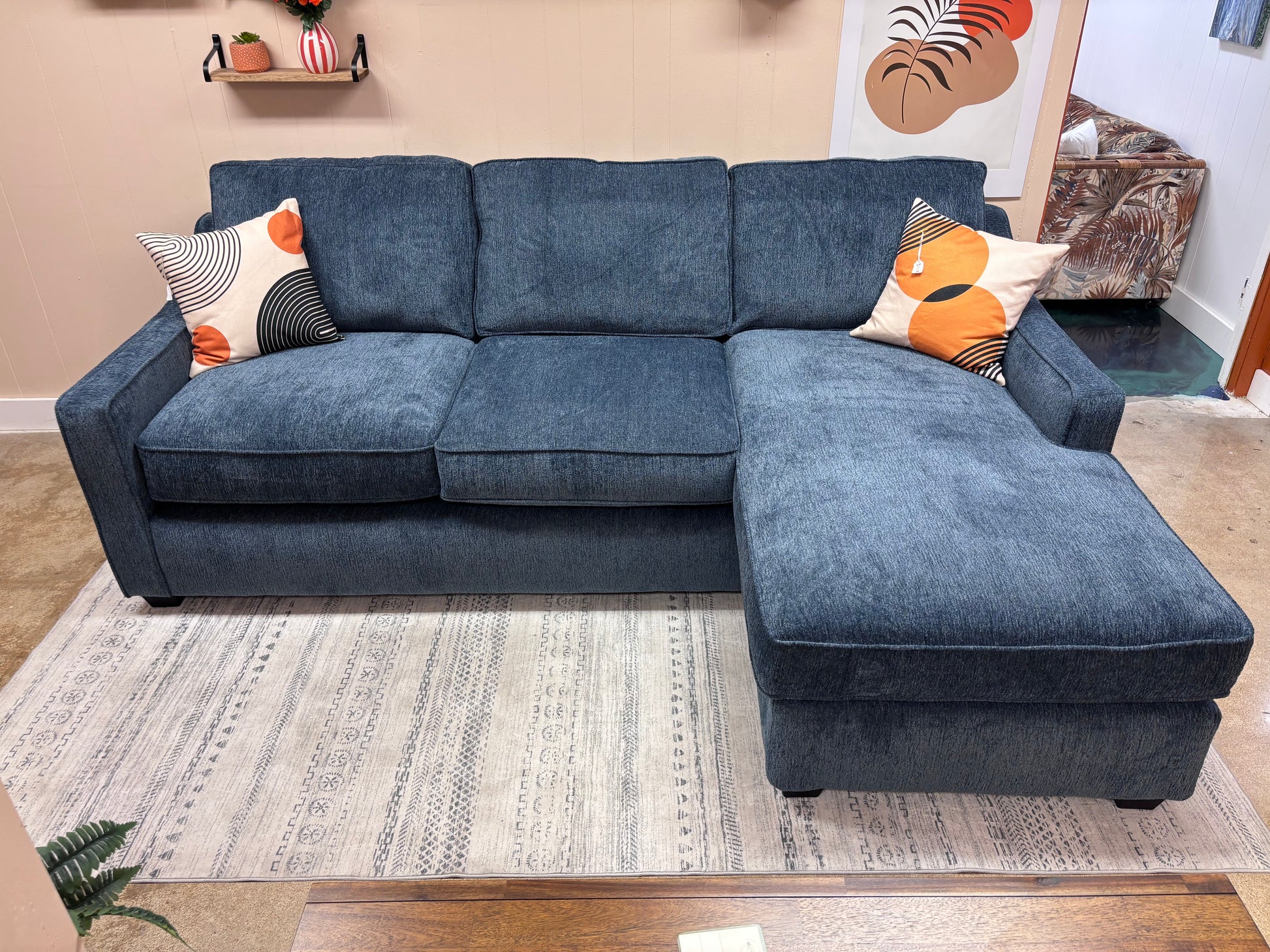 Denim Blue Arden Reversible Chaise Sectional - Reclaimed Elegance