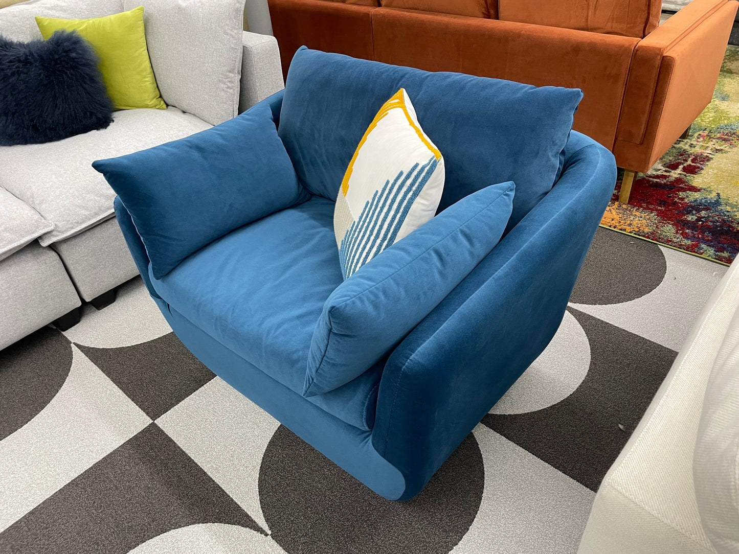 Blue Velvet Park Swivel Chair