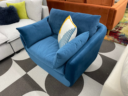 Blue Velvet Park Swivel Chair