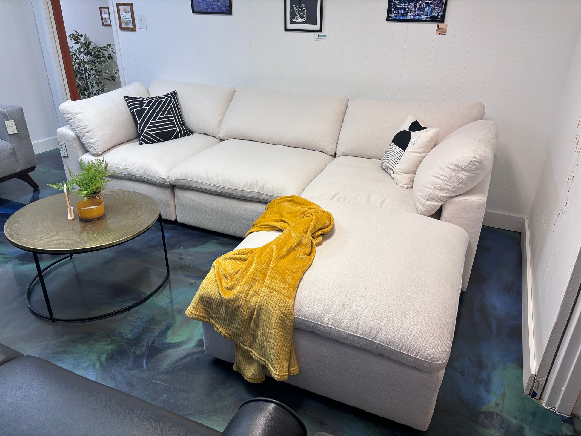 Cream Cloud 9 Modular Sofa + Ottoman - Reclaimed Elegance