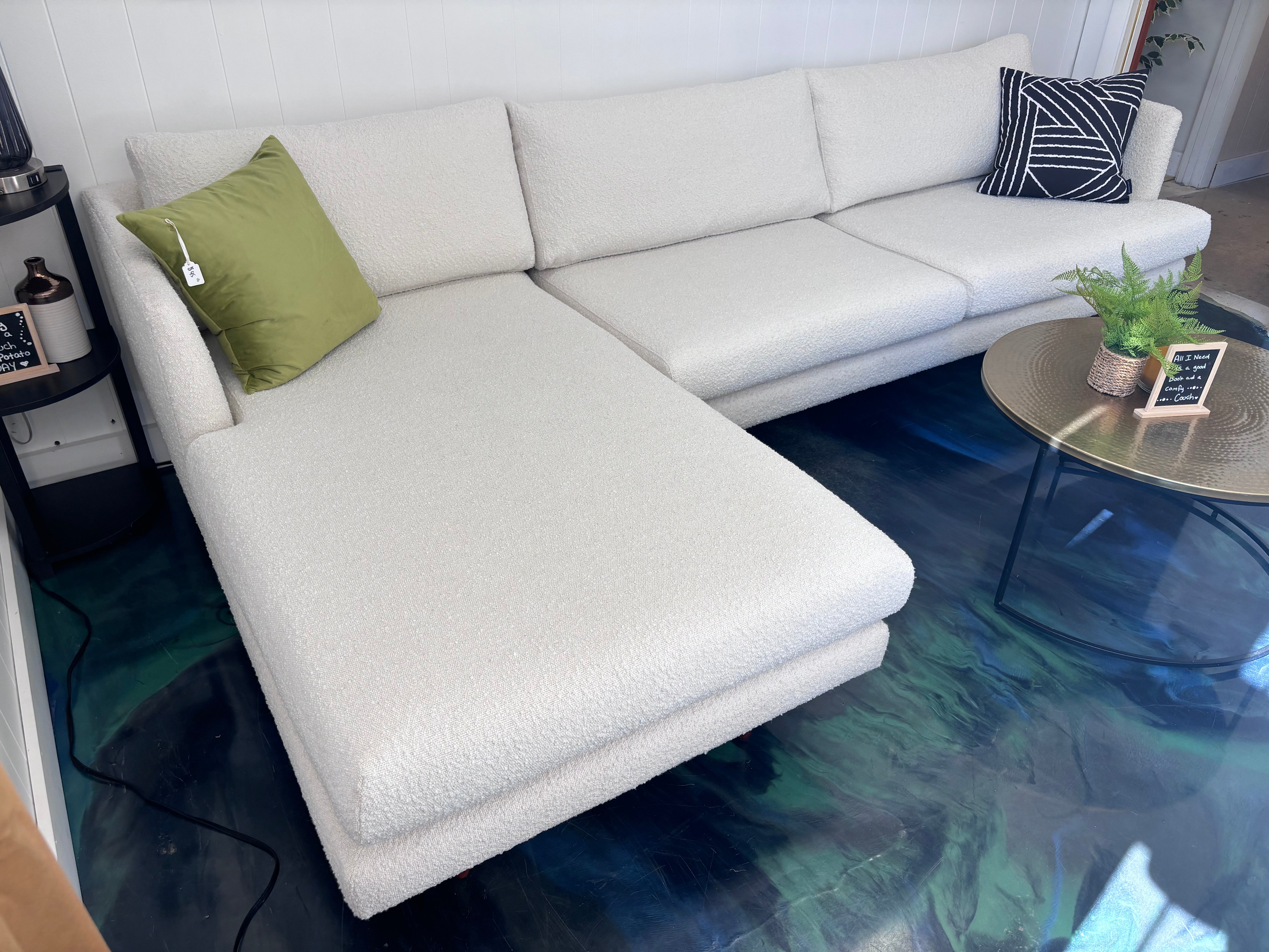 Ivory Cream Boucle' All Modern Miller Left-Facing Chaise Sectional