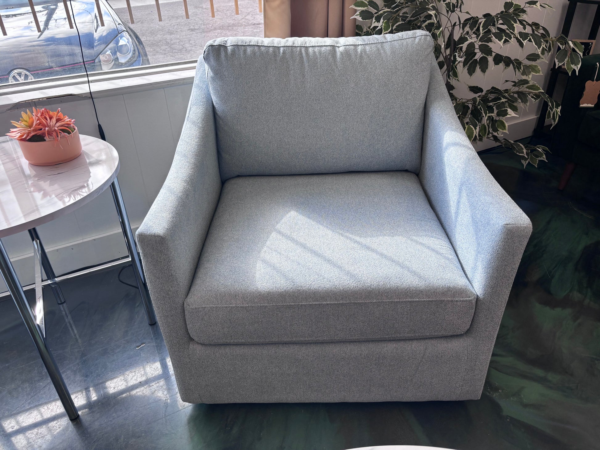 Freya Blue Acacia Swivel Chair - Reclaimed Elegance