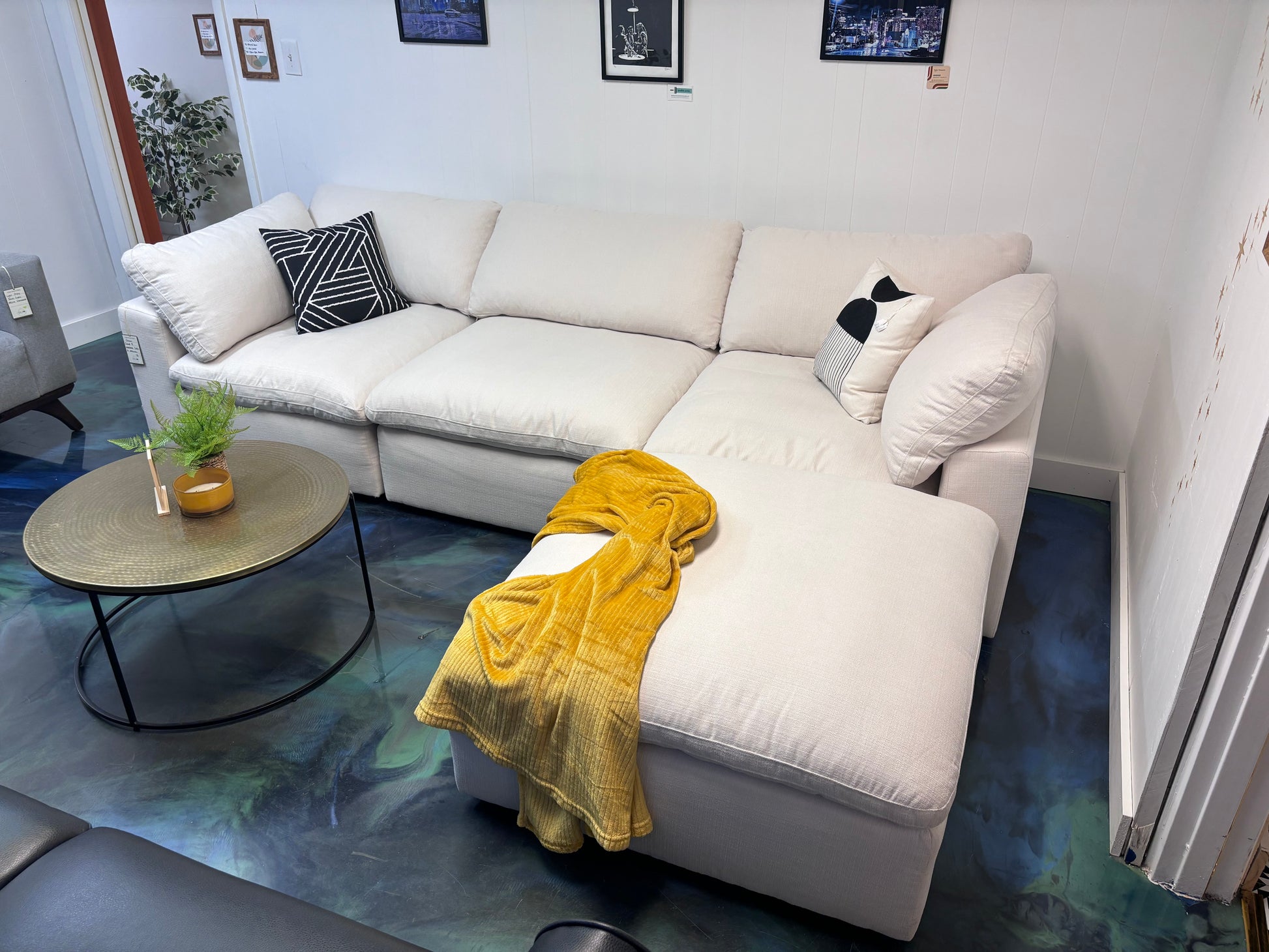 Cream Cloud 9 Modular Sofa + Ottoman - Reclaimed Elegance