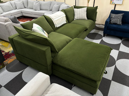 Olive Green Velvet SKY 2.0 Modular Sofa + Storage Ottoman