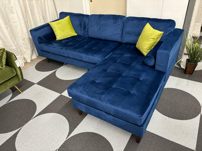 Blue Velvet Roxy Right-Facing Chaise Sectional