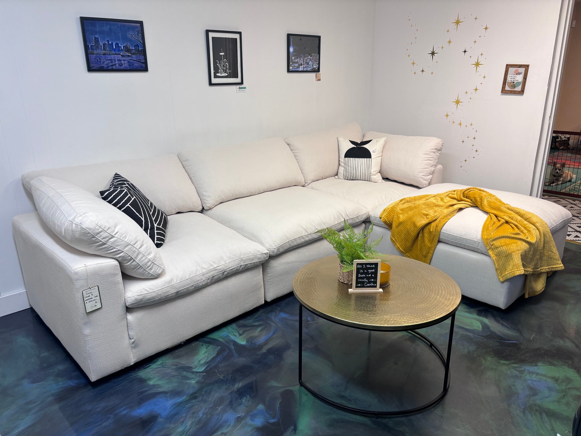 Cream Cloud 9 Modular Sofa + Ottoman - Reclaimed Elegance