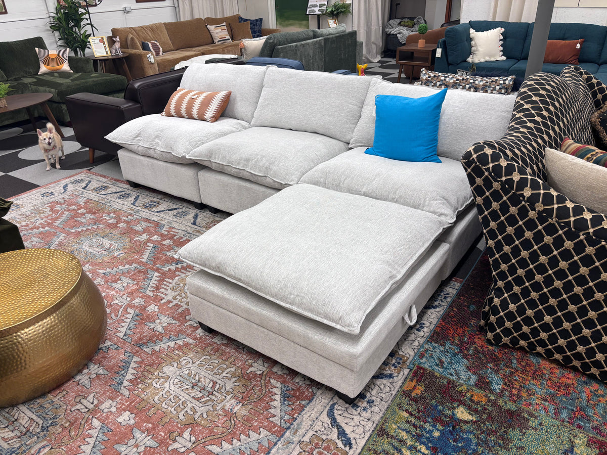 Pastel Grey SKY 3 Seat Armless Sofa + Storage Ottoman