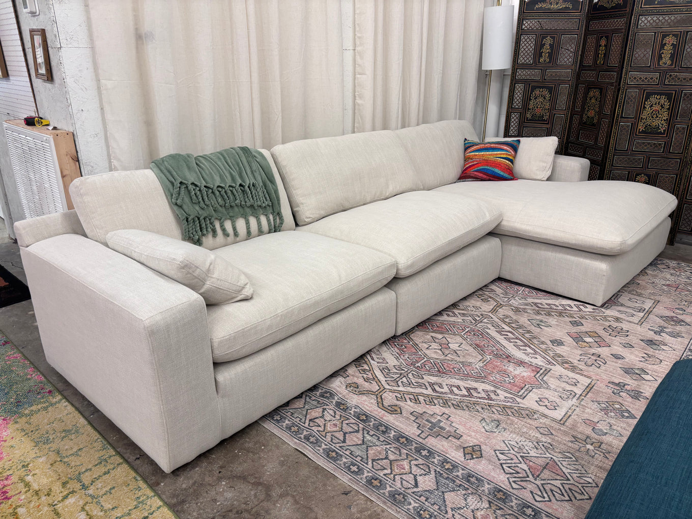 Cream Ashley Elyza 3 Piece Chaise Sectional - Reclaimed Elegance