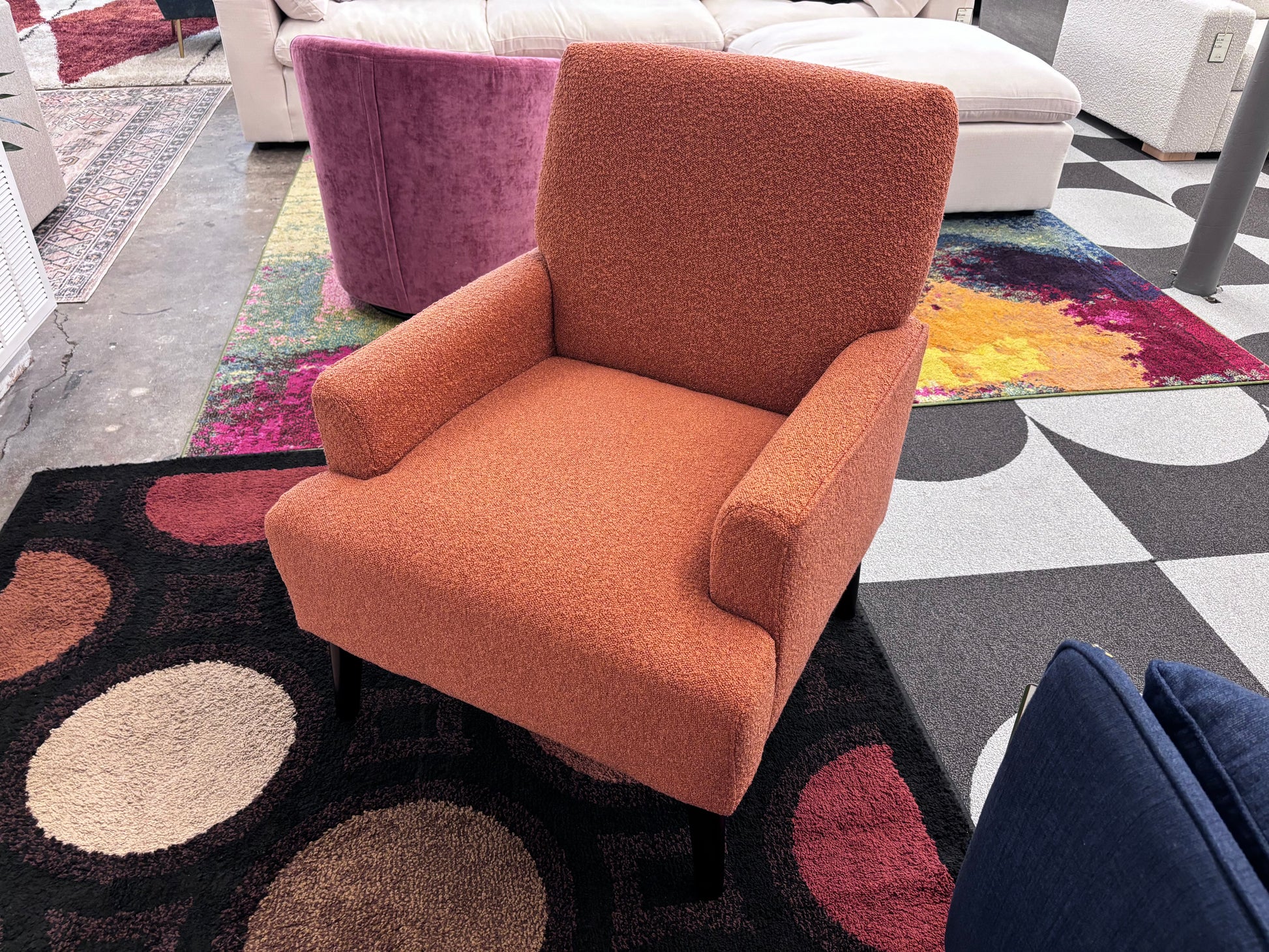 Orange Boucle' Kiwi Armchair - Reclaimed Elegance