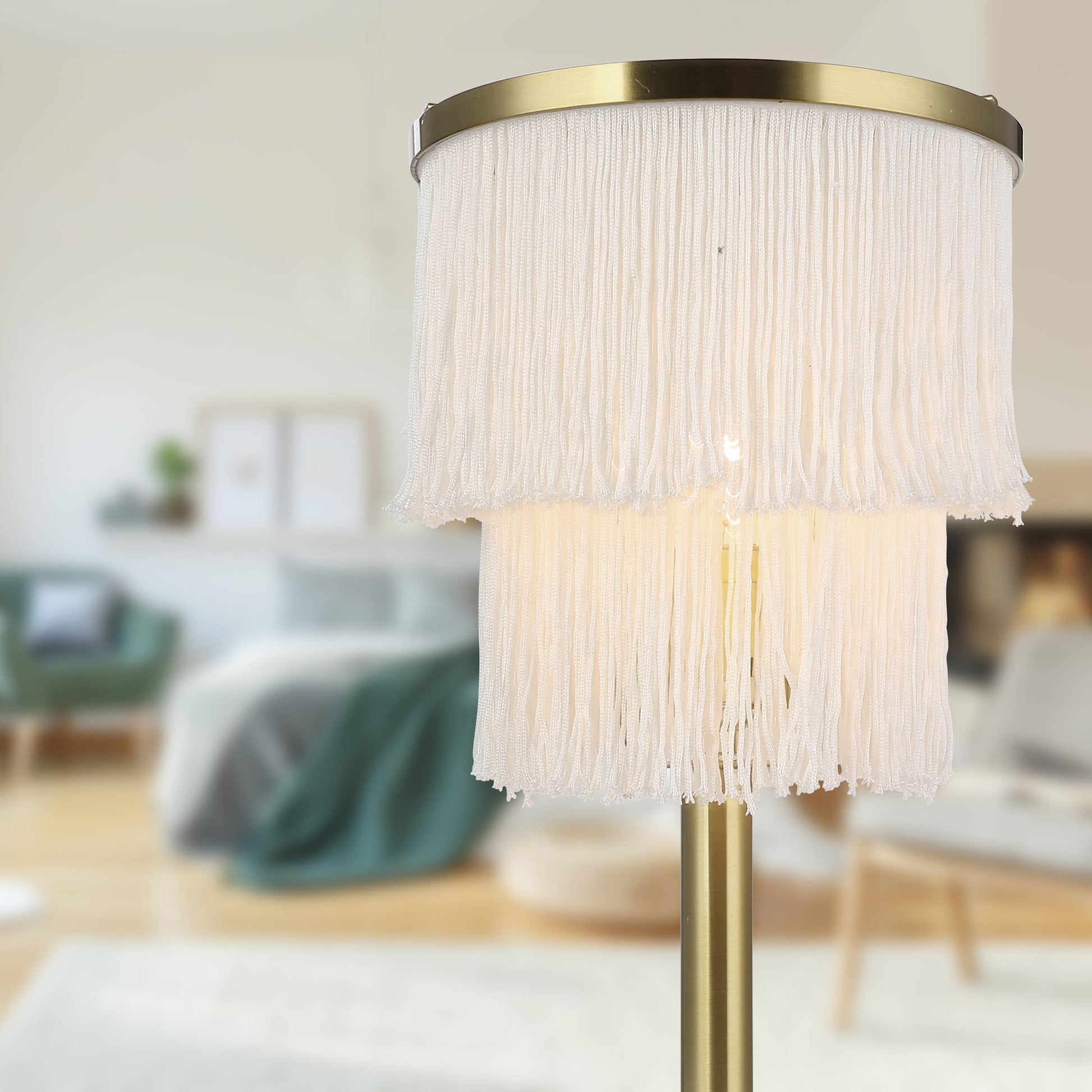 Polished Metal Table Lamp With Cream Fringe Shade - Reclaimed Elegance