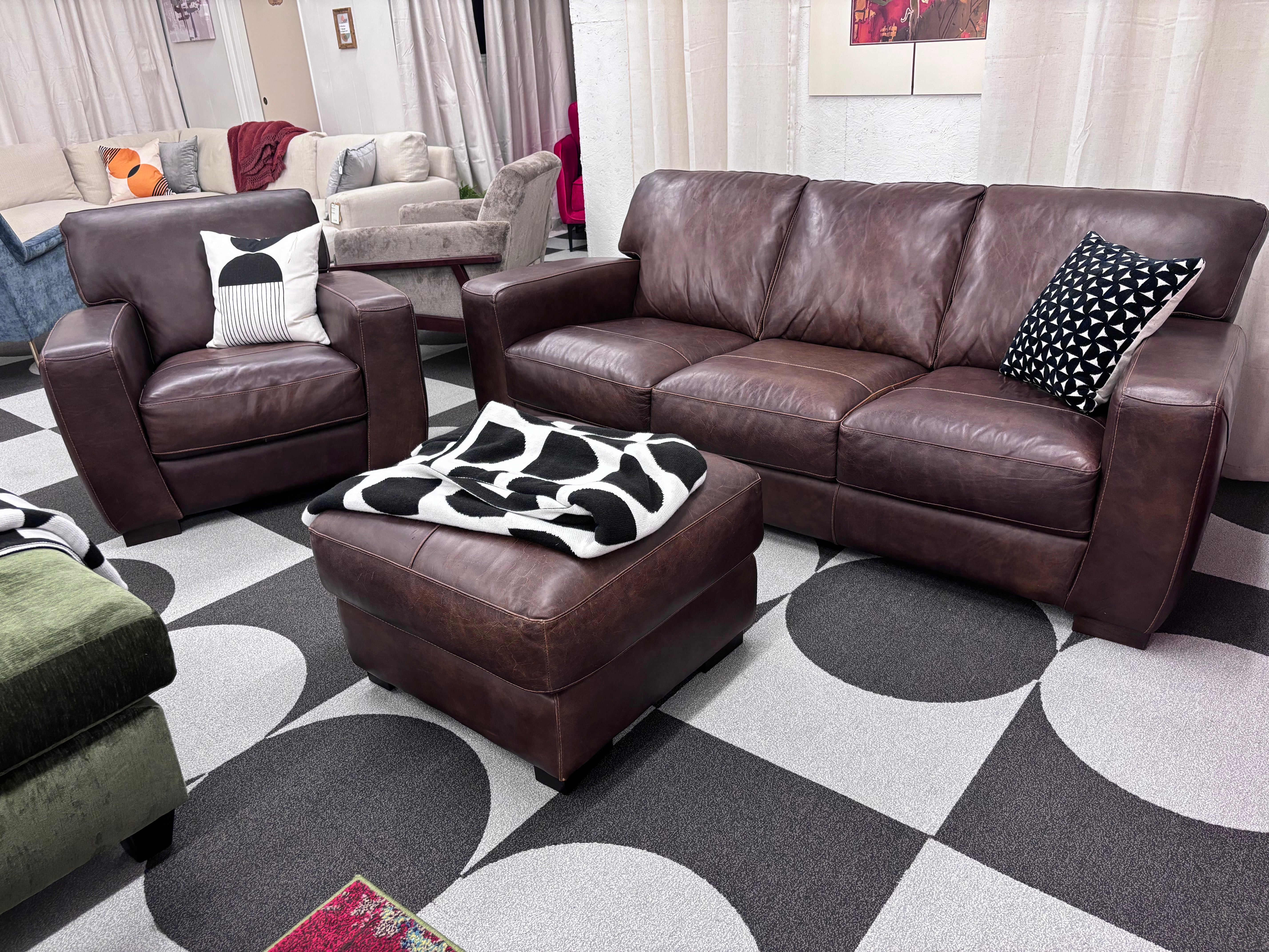 Italian Leather Soft Line Sofa & Ottoman NO CHAIR