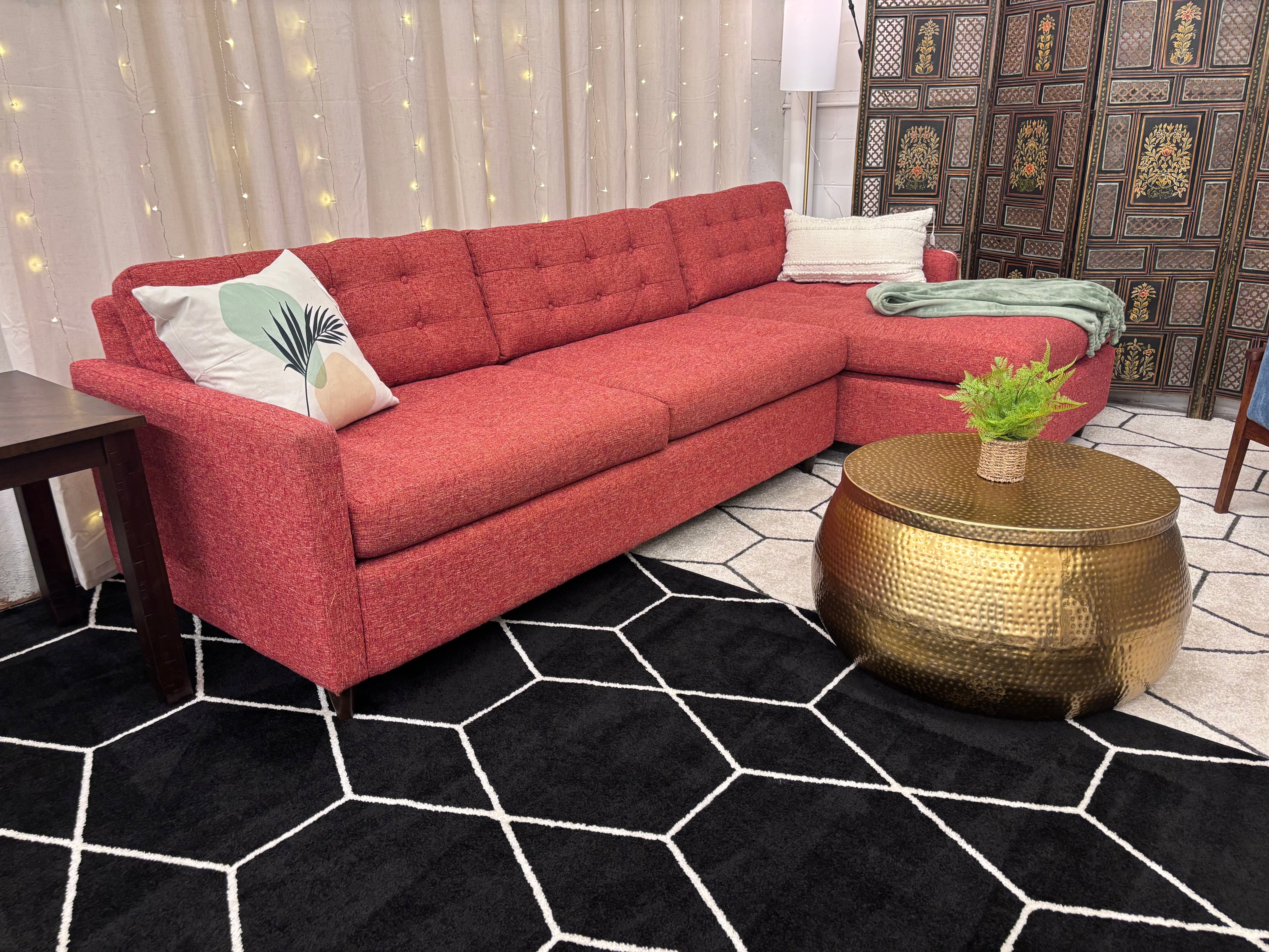 Coral Tweed Joybird Eliot Sleeper Right-Facing Chaise Sectional - Reclaimed Elegance