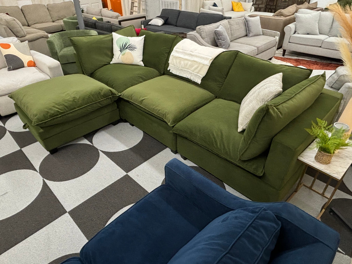 Olive Green Velvet SKY 2.0 Modular Sofa + Storage Ottoman