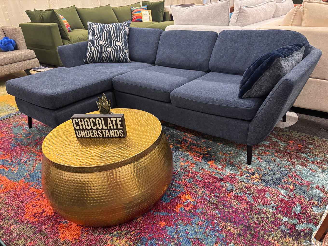 Denim Blue MCM Style Reversible Chaise Sectional