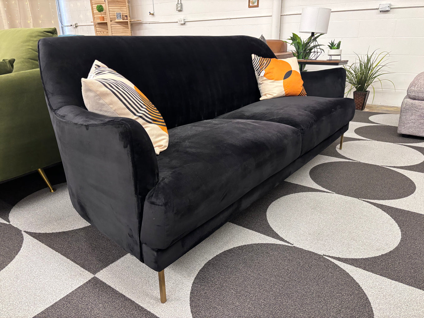Jet Black Velvet World Market Sofa