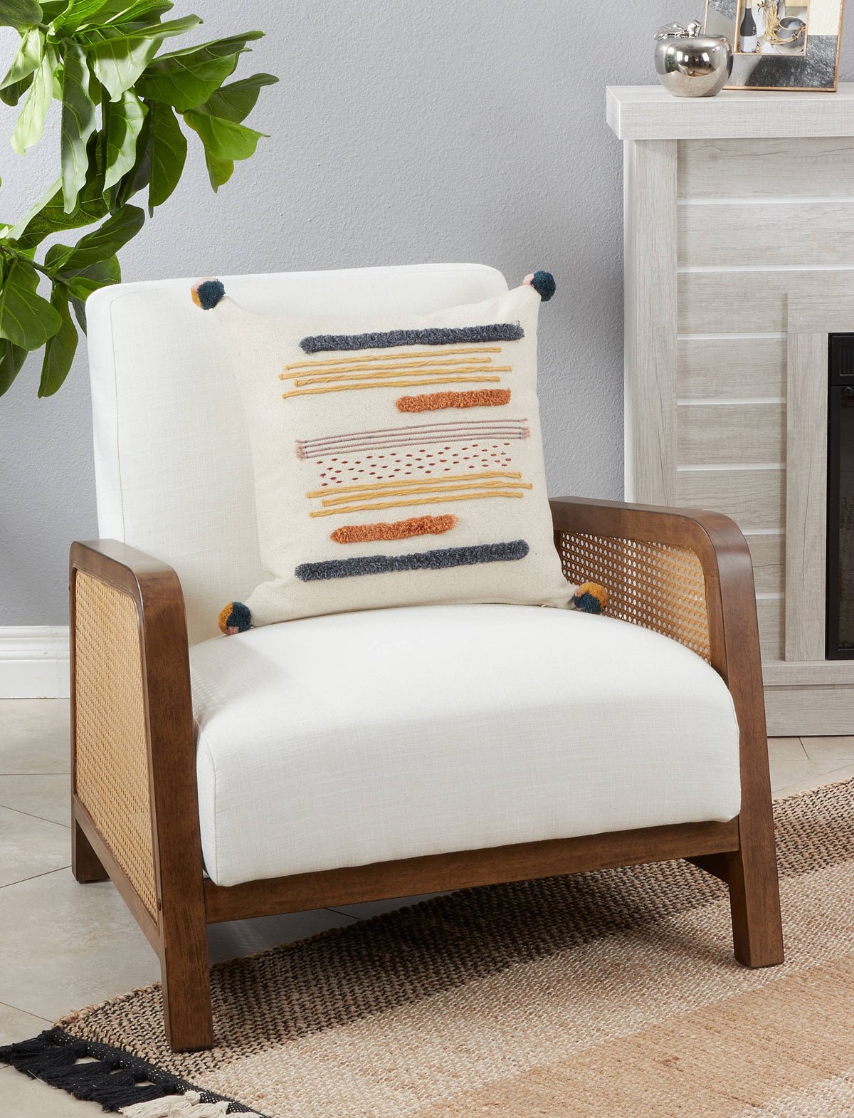Throw Pillow With Fringe Lace Appliqué Design 18"