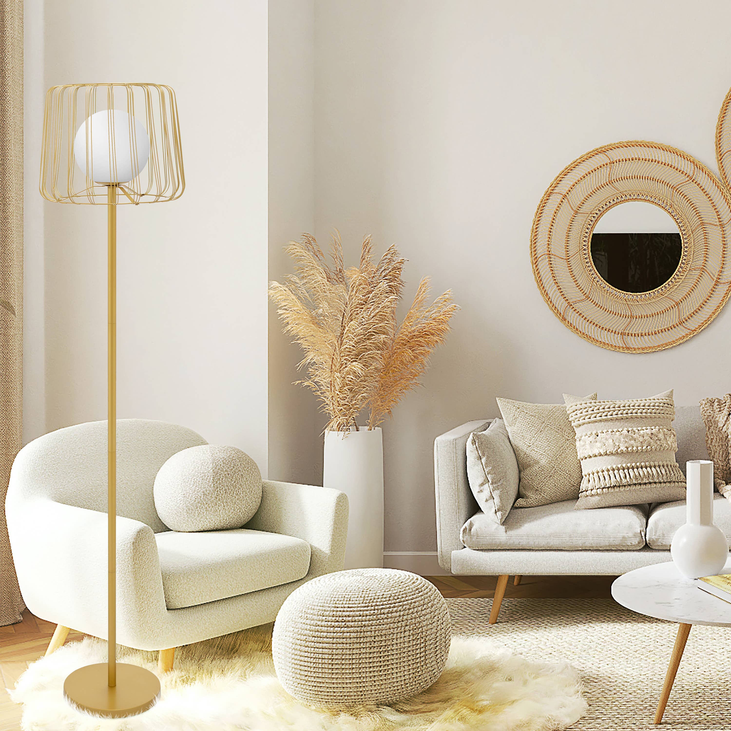 Lucai Caged Globe Shade Floor Lamp : Gold - Reclaimed Elegance
