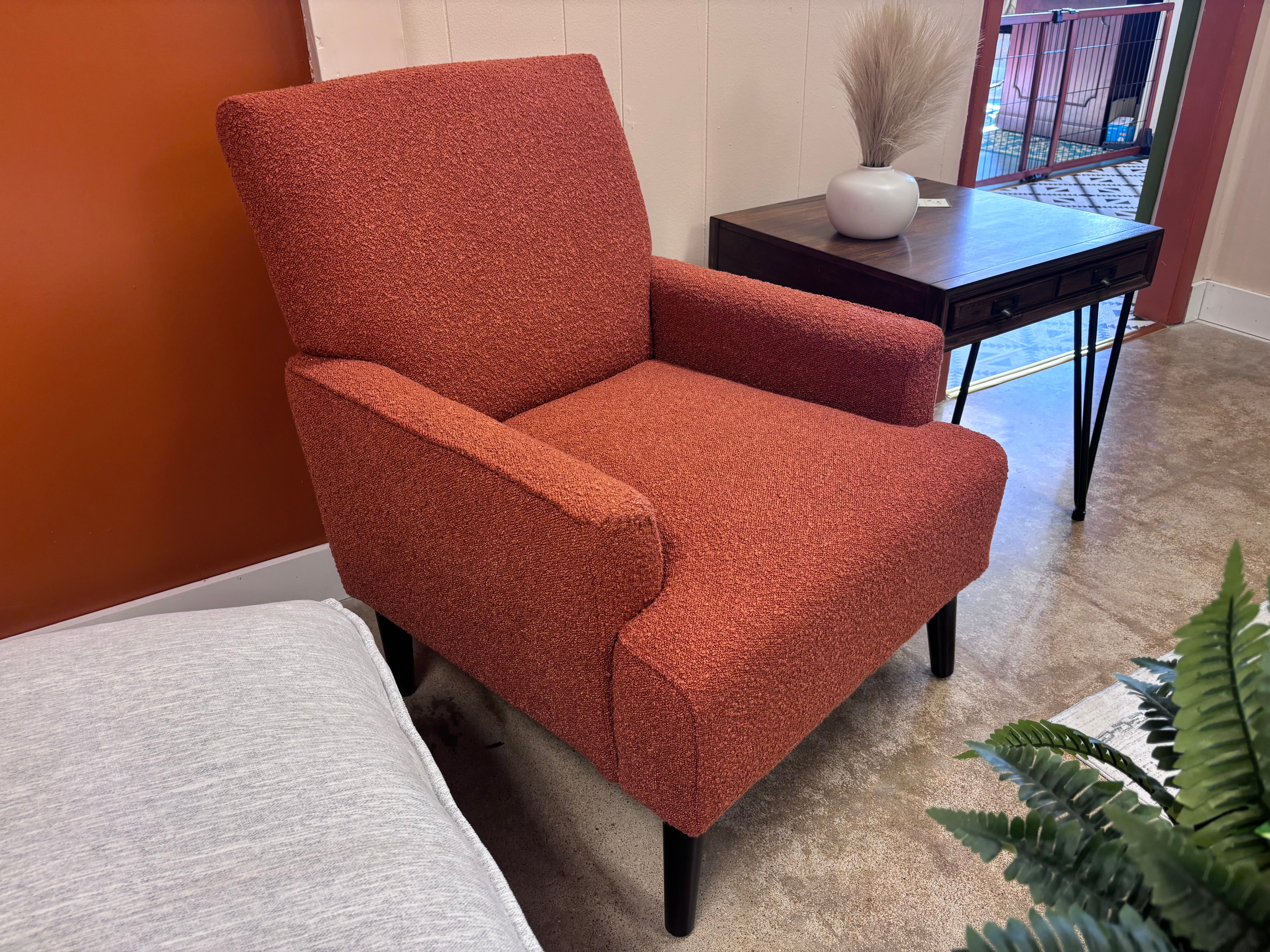 Orange Boucle' Kiwi Armchair - Reclaimed Elegance
