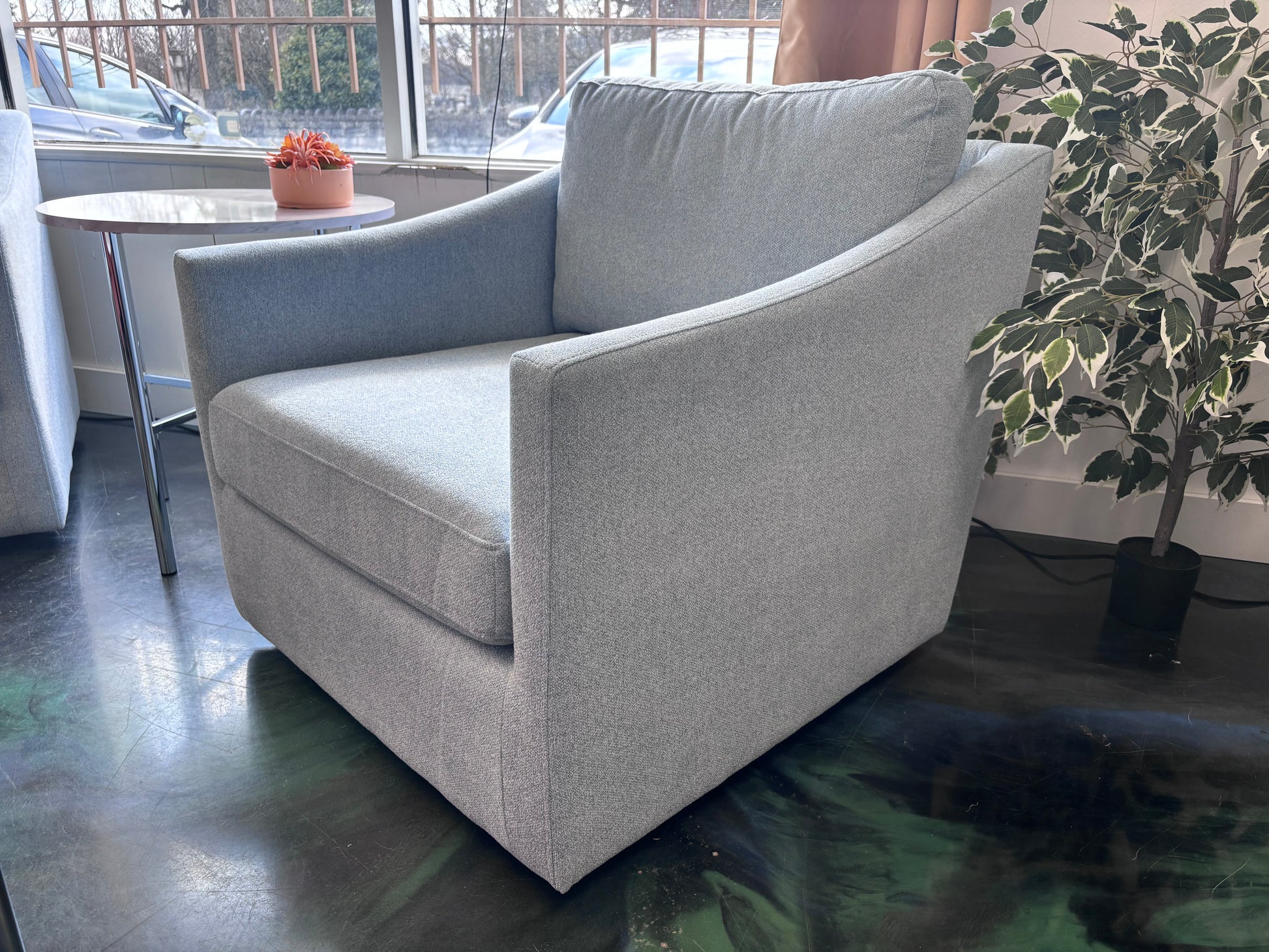 Freya Blue Acacia Swivel Chair - Reclaimed Elegance