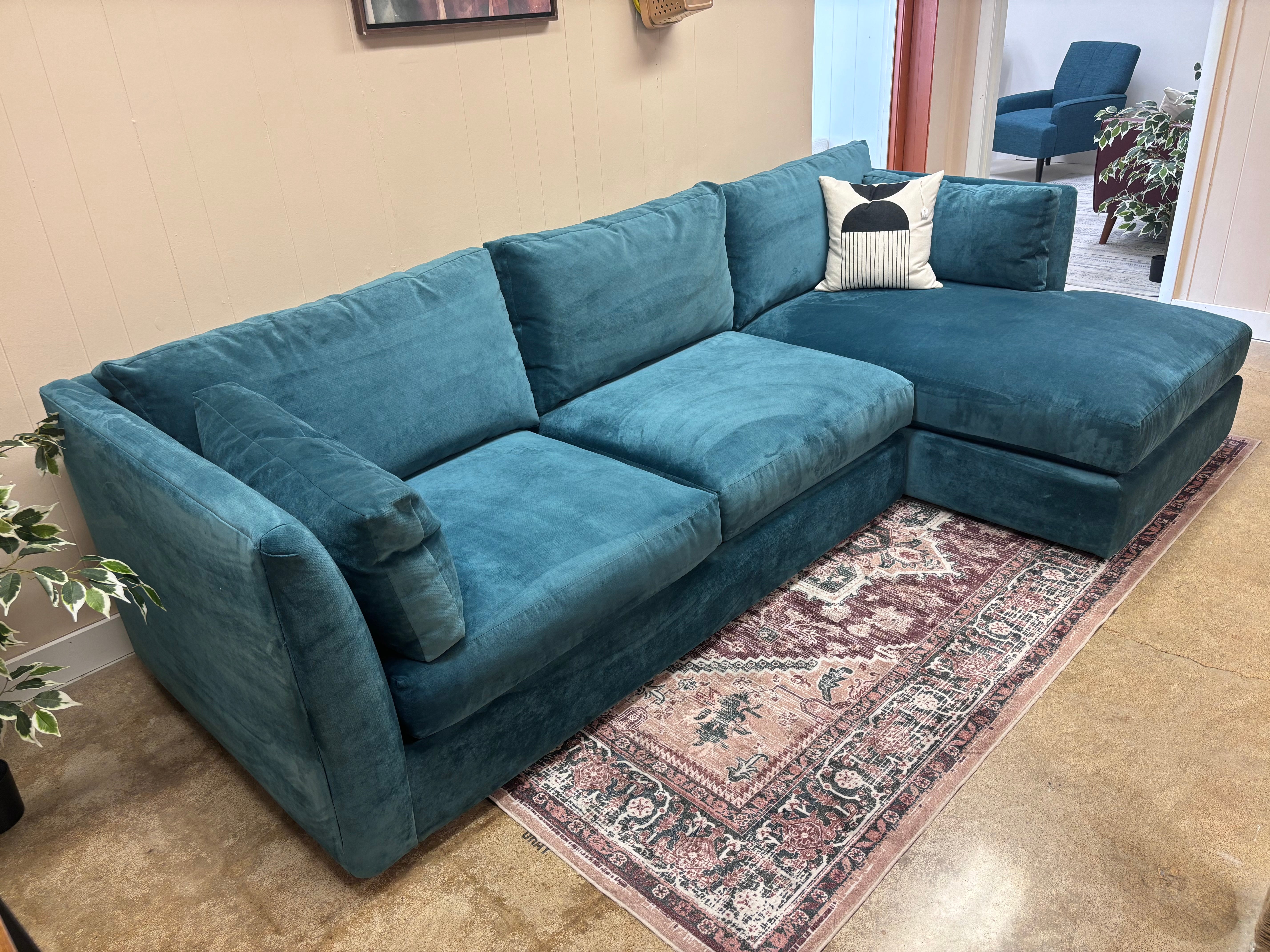 Gypsy Teal Jonathan Louis Custom Right-Facing Chaise Sectional