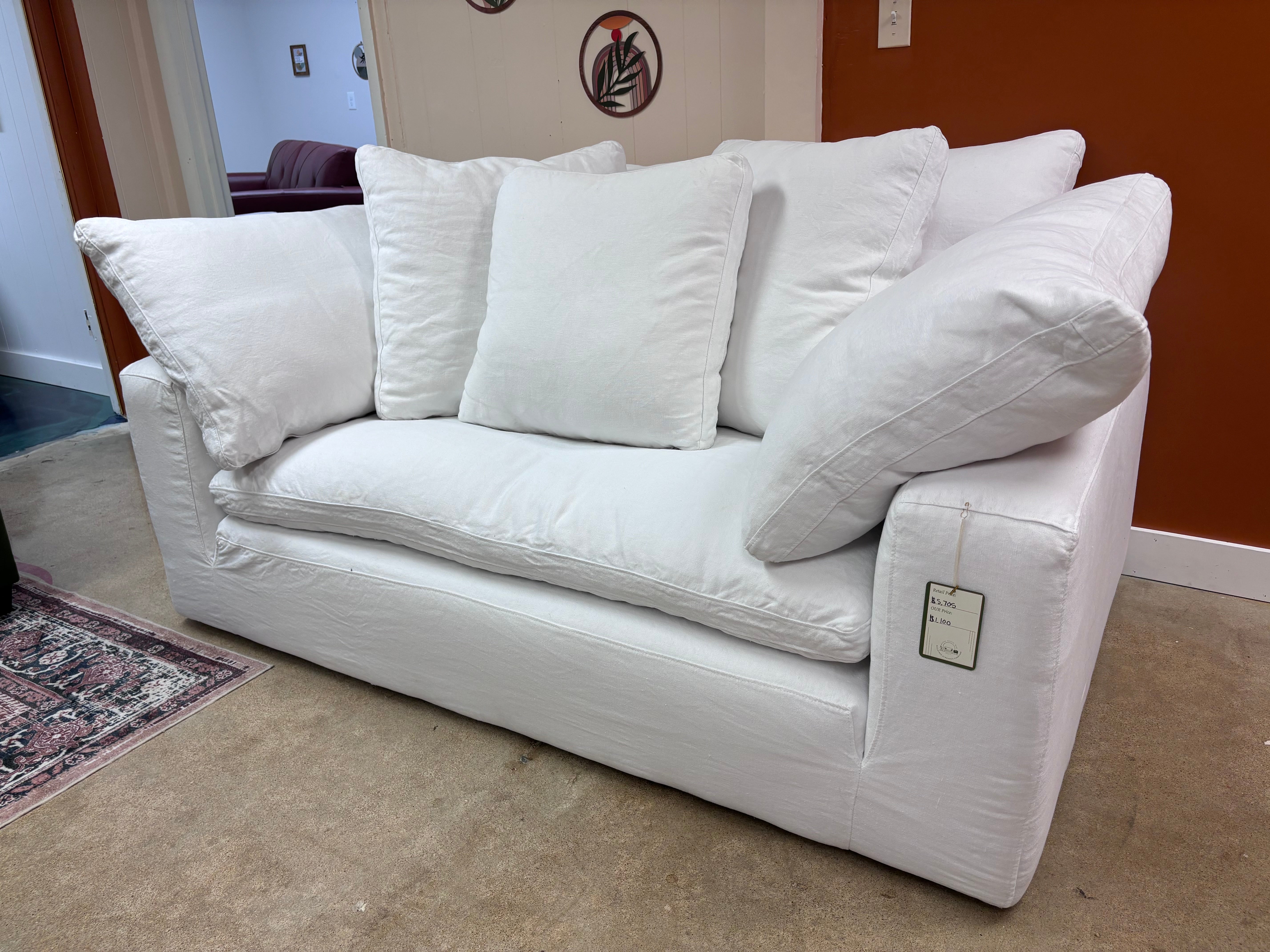 White Performance Linen Restoration Hardware Cloud Loveseat