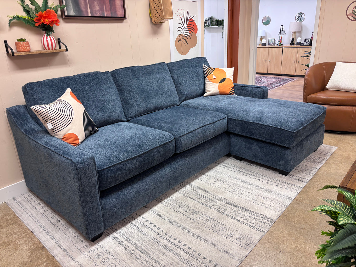 Denim Blue Arden Reversible Chaise Sectional - Reclaimed Elegance