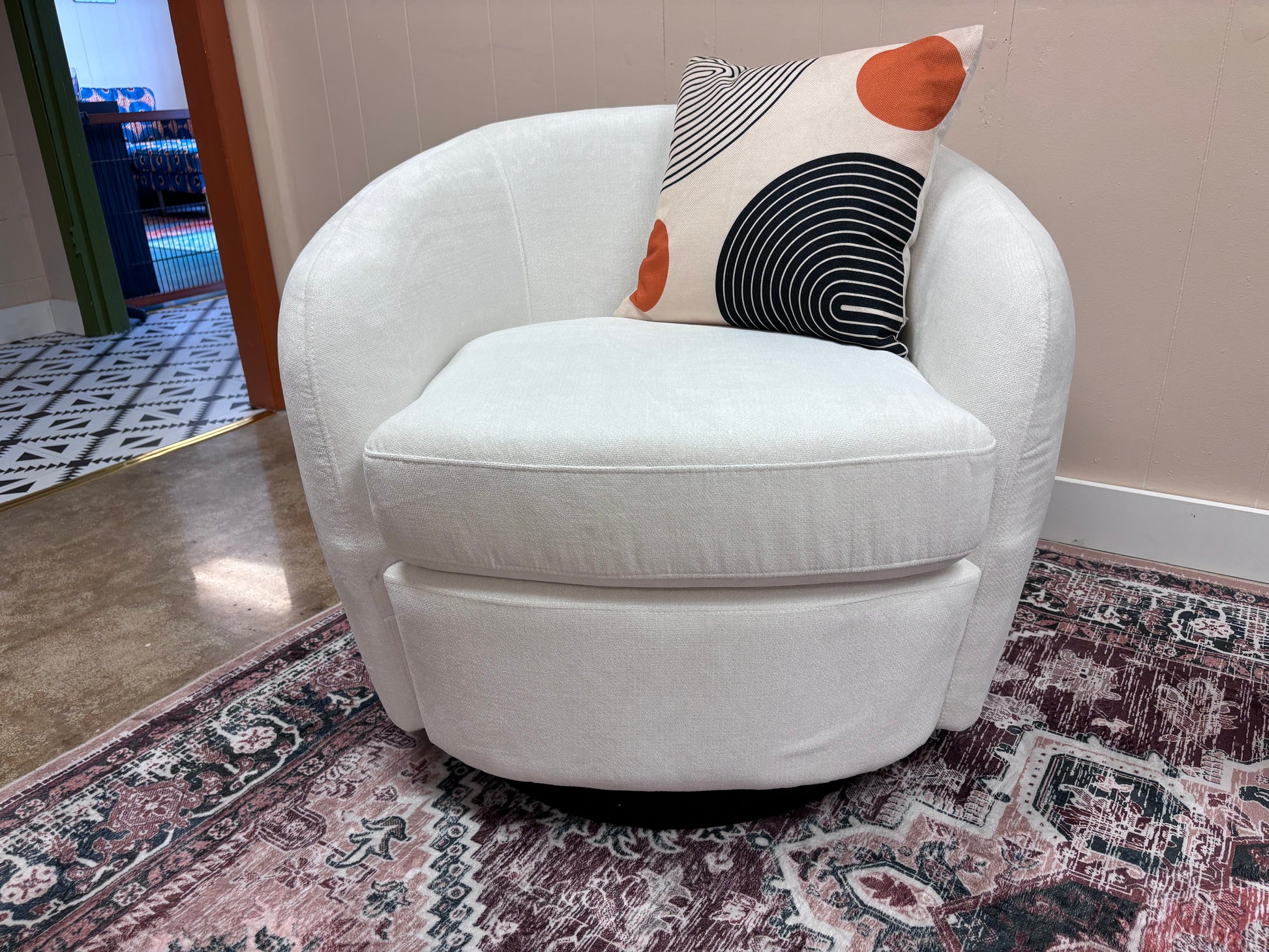 Bristo White Chanel Swivel Chair - Reclaimed Elegance