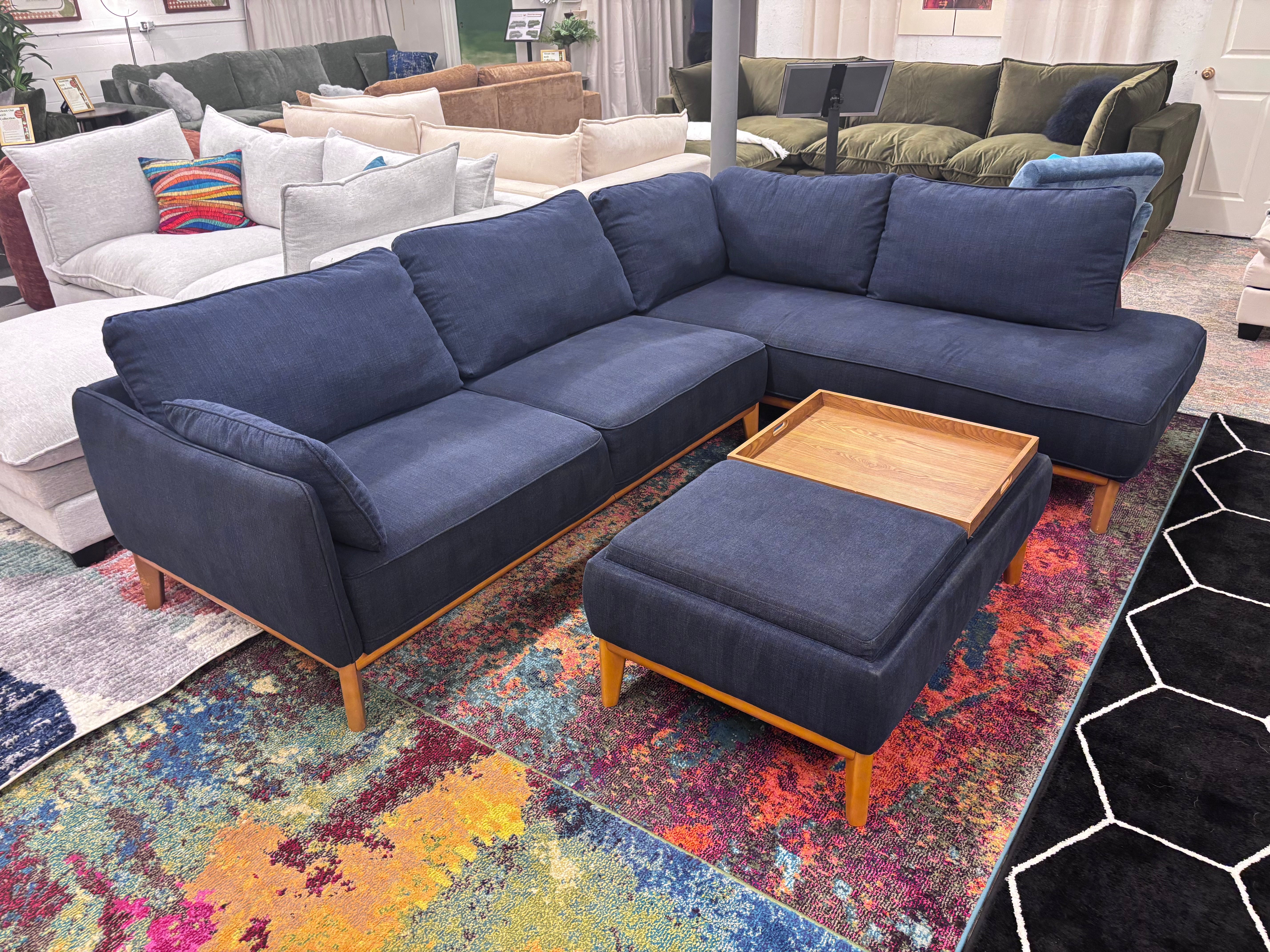 Navy Blue Macy’s Jolie Chaise Sectional + Ottoman