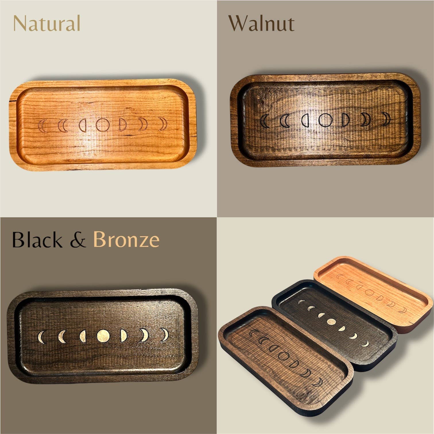 Moon Phase Tray, Celestial Catchall, Crystal Holder: Dark Walnut - Reclaimed Elegance