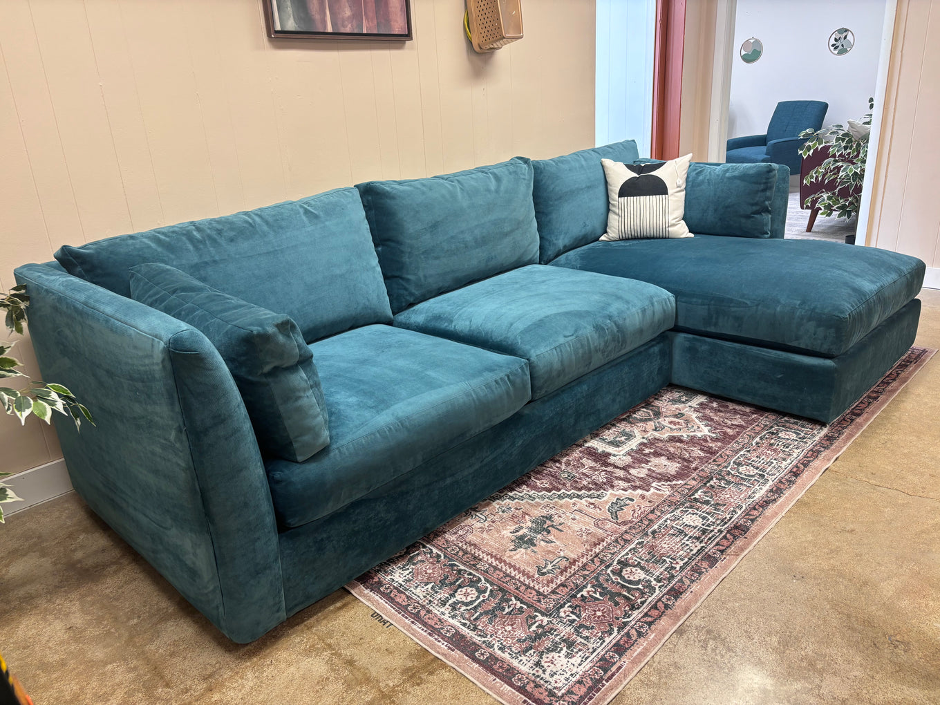 Gypsy Teal Jonathan Louis Custom Right-Facing Chaise Sectional