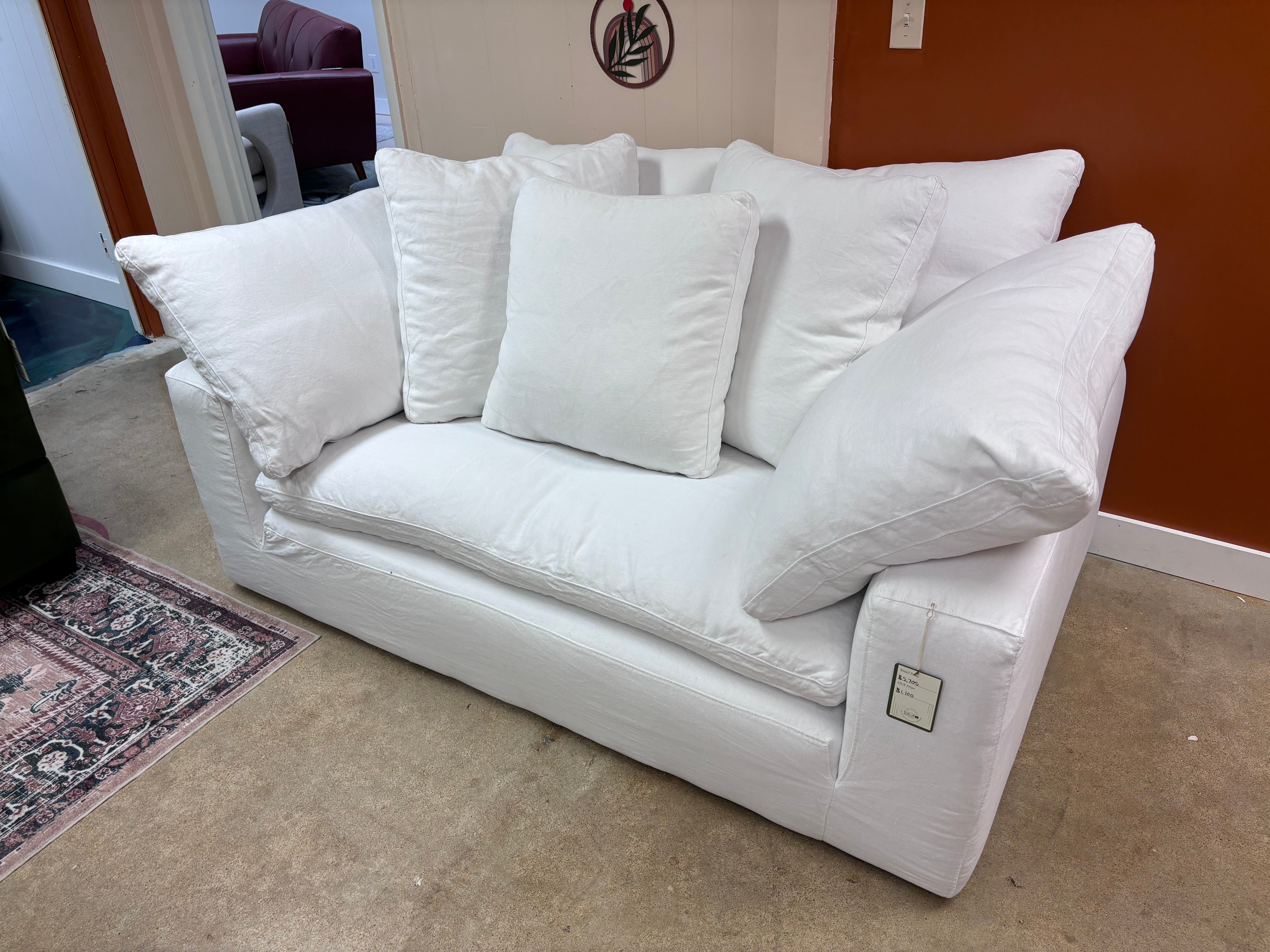 White Performance Linen Restoration Hardware Cloud Loveseat