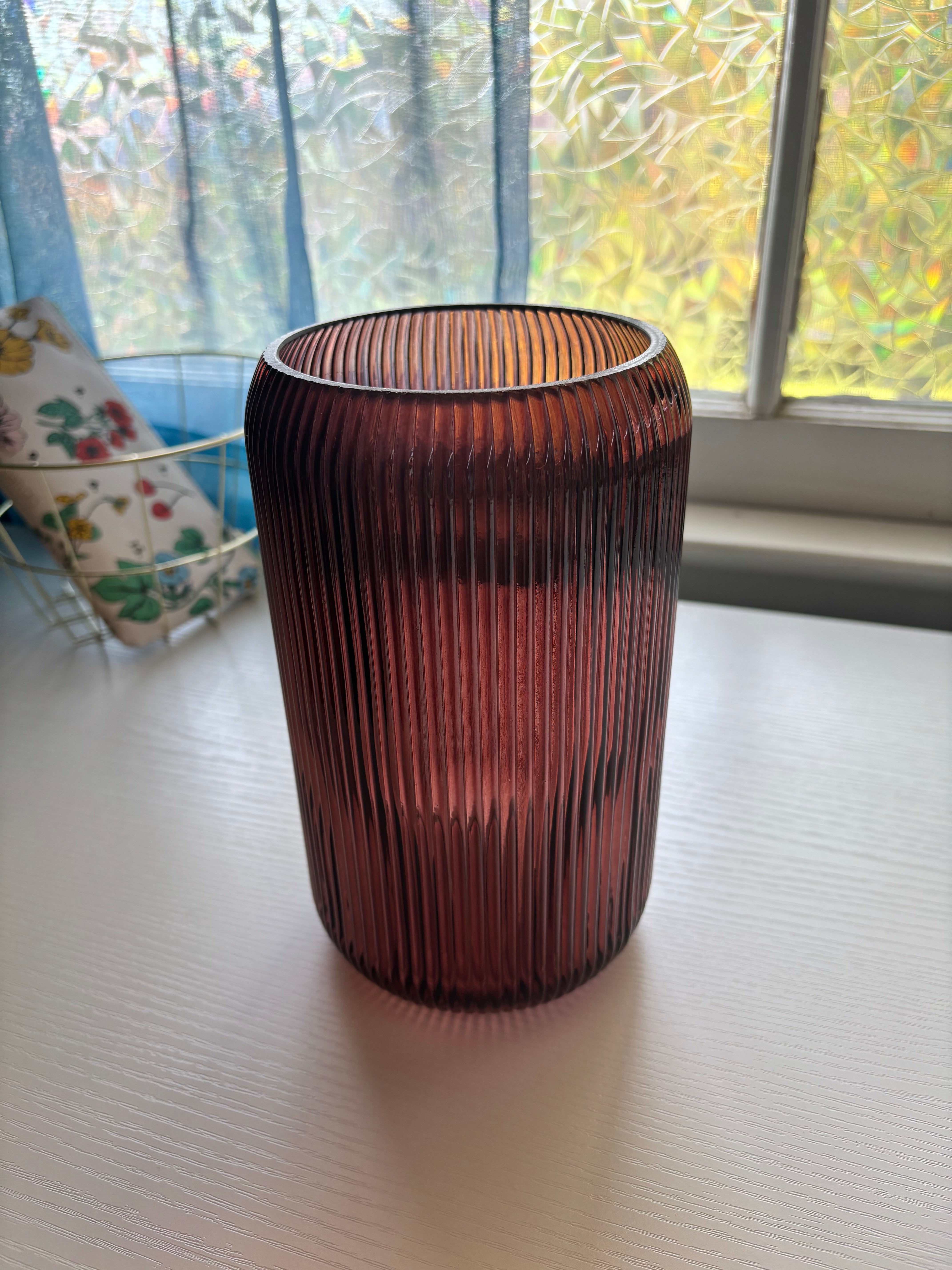Deep Magenta Ribbed Vase
