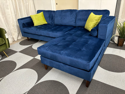 Blue Velvet Roxy Right-Facing Chaise Sectional